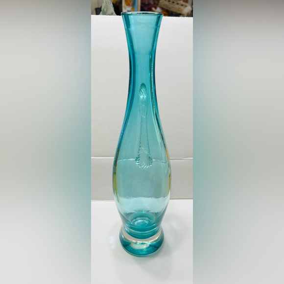 Vintage pitcher, glass, wine. possible Empoli. Teal color with clear handle. - Picture 2 of 6